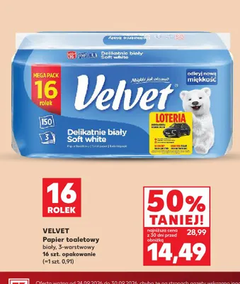 Papier toaletowy biały 3-warstwowy Velvet promocja w Kaufland
