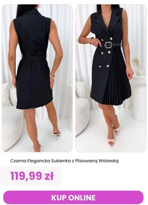 Sukienka damska czarna elegancka z plisowaną wstawką ModnaKiecka promocja w Modna Kiecka
