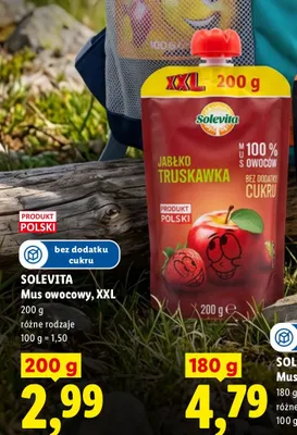 Mus owocowy XXL jabłko truskawka Solevita promocja w Lidl