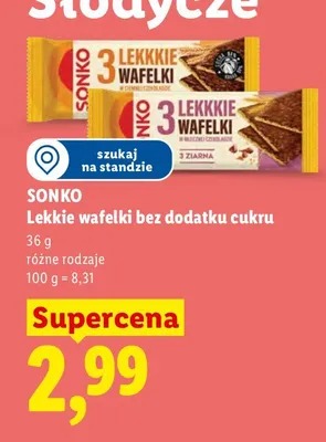 Lekkie wafelki bez dodatku cukru Sonko promocja w Lidl