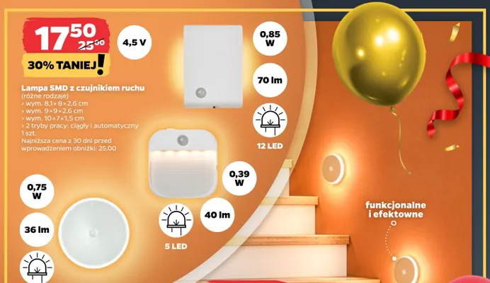 Lampa Smd z czujnikiem ruchu 10x7x1,5 cm promocja w Netto