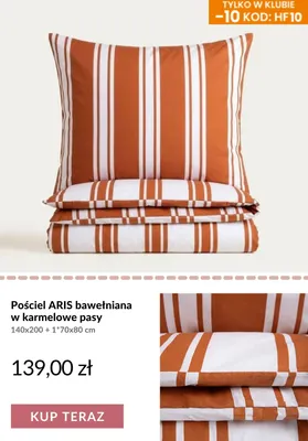 Pościel Aris bawełniana w karmelowe pasy 140x200+1x70x80 cm promocja w Homla