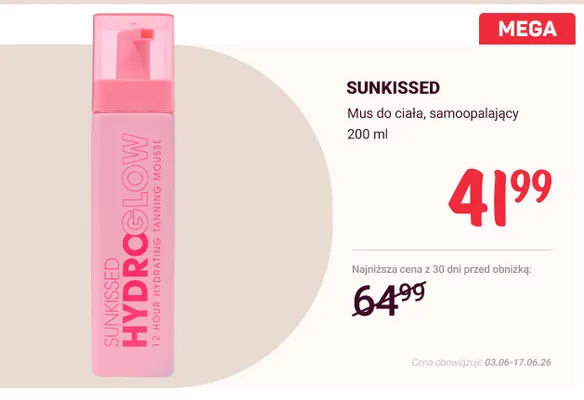 Mus do ciała samoopalający Sunkissed promocja w Rossmann