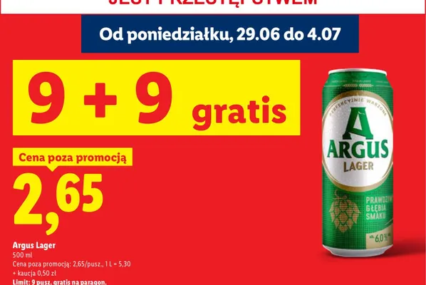 Piwo Argus Lager promocja w Lidl