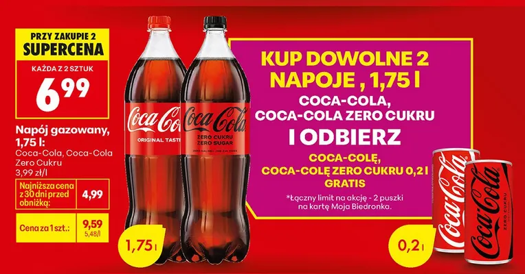 Napój gazowany Coca-Cola Zero 1,75 l promocja w Biedronka