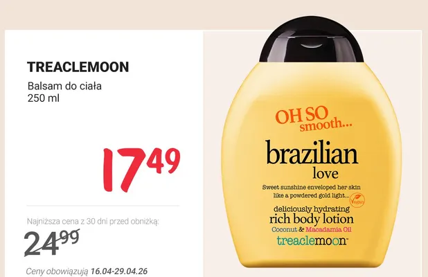 Balsam do ciała Brazilian Love Treaclemoon promocja w Rossmann