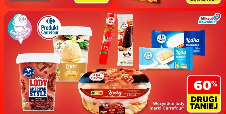 Lody na patyku waniliowe Carrefour Extra promocja w Carrefour