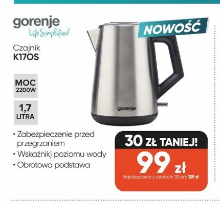 Czajnik gorenje K17OS 2200W 1,7l promocja w Max Elektro