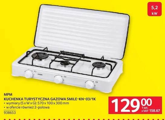 Kuchenka turystyczna gazowa MPM SMILE-KN-03/1K promocja w Selgros