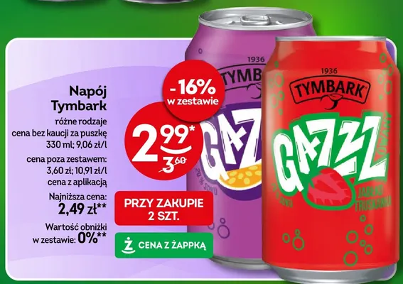 Napój Tymbark Gazzz promocja w Żabka