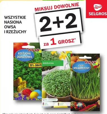 Nasiona owsa i rzeżuchy wszystkie rodzaje promocja w Selgros