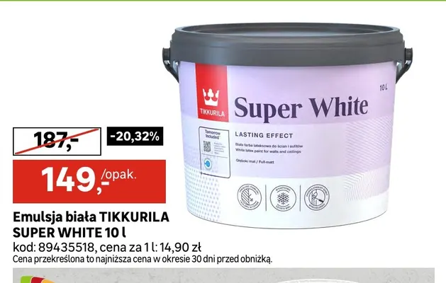 Emulsja biała Tikkurila Super White promocja w Leroy Merlin