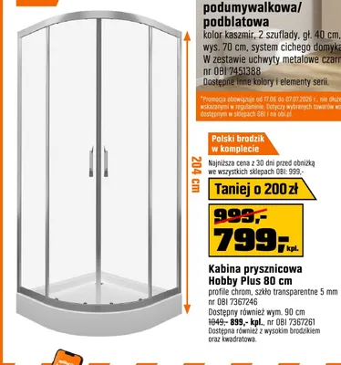 Kabina prysznicowa Hobby Plus 90 cm promocja w OBI