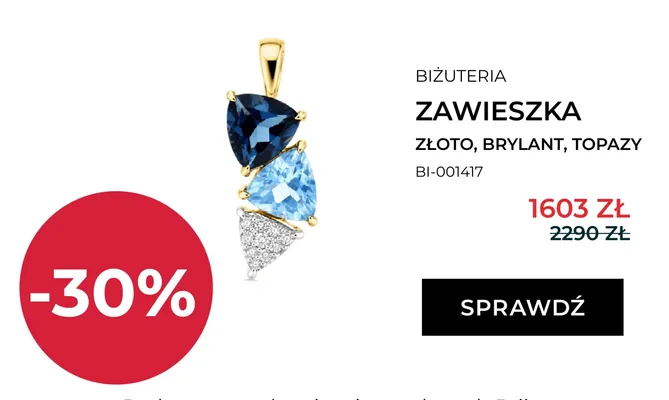 Zawieszka Briju złoto brylant topazy promocja w Briju