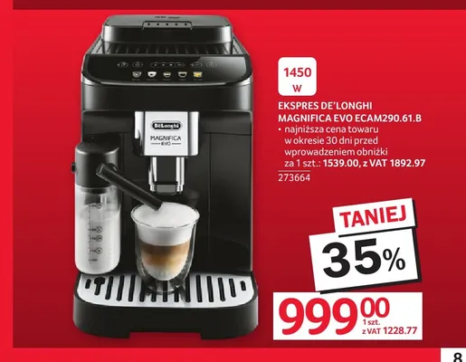 Ekspres do kawy De'Longhi Magnifica Evo ECAM290,61.B promocja w Selgros