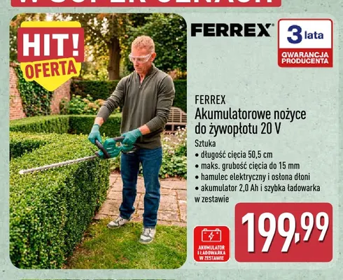 Akumulatorowe nożyce do żywopłotu Ferrex promocja w Aldi