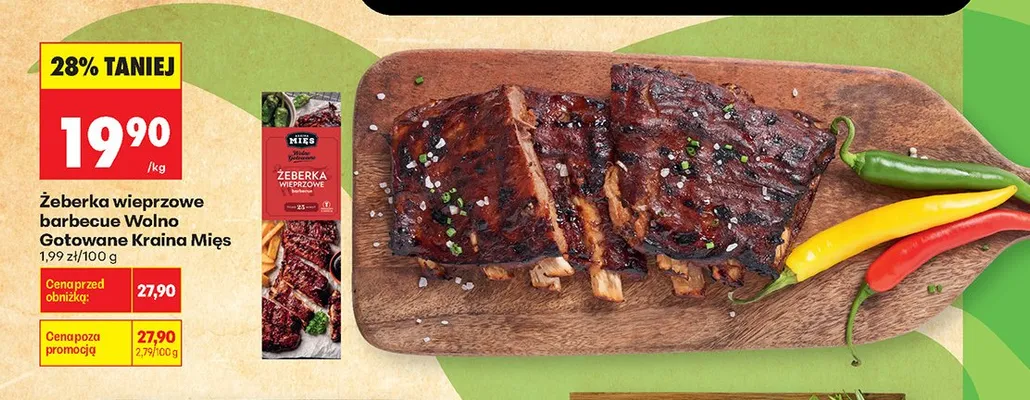 Żeberka wieprzowe barbecue Wolno Gotowane Kraina Mięs promocja w Biedronka