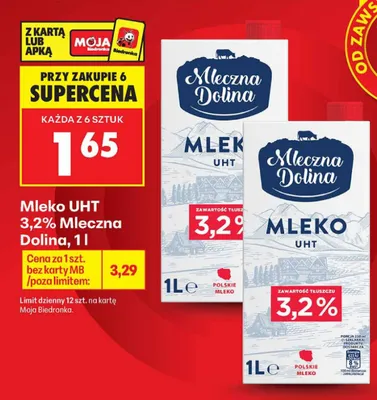 Mleko UHT 3,2% Mleczna Dolina promocja w Biedronka