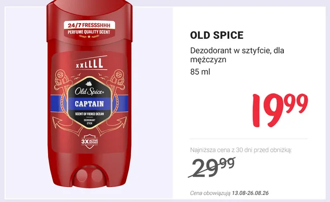 Dezodorant w sztyfcie dla mężczyzn Old Spice Captain promocja w Rossmann