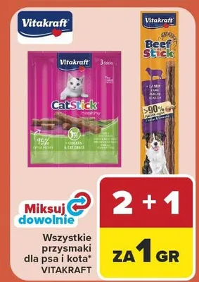 Przysmaki dla kota Vitakraft CatStick healthy chicken & cat grass promocja w Carrefour