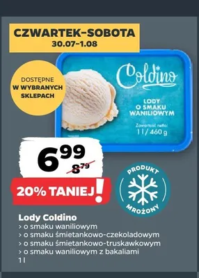 Lody Coldino o smaku śmietankowo-truskawkowym promocja w Netto