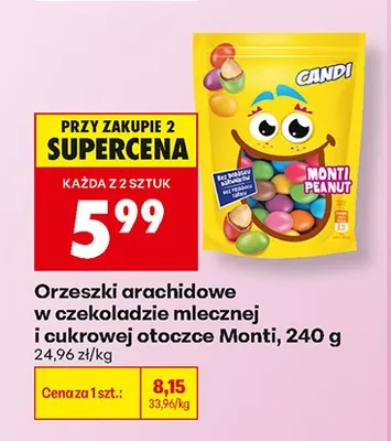 Orzeszki arachidowe w czekoladzie mlecznej i cukrowej otoczce Monti Candi promocja w Biedronka