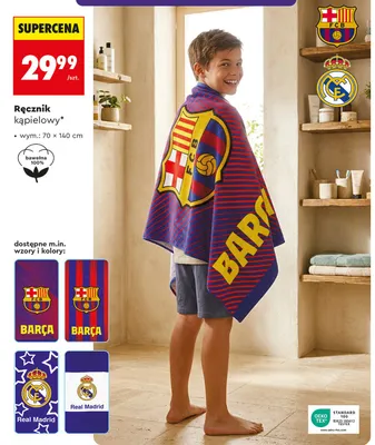 Ręcznik kąpielowy 70x140cm Real Madrid promocja w Biedronka