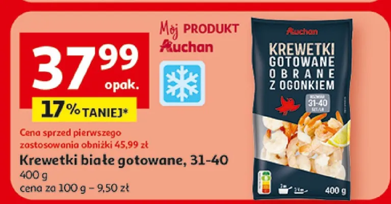Krewetki białe gotowane 31-40 Auchan promocja w Auchan