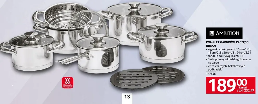 Komplet garnków 13 części Urban promocja w Selgros