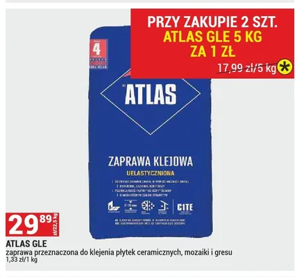 Zaprawa klejowa Atlas Gle promocja w Merkury Market