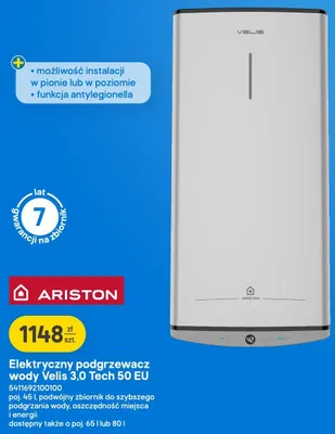 Elektryczny podgrzewacz wody Ariston Velis 3,0 Tech 50 EU promocja w Castorama