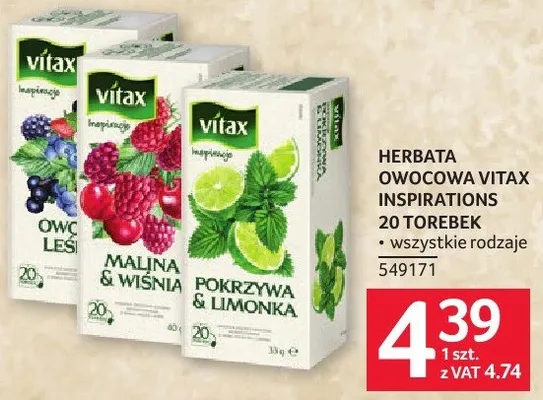 Herbata owocowa Vitax Inspirations 20 torebek promocja w Selgros