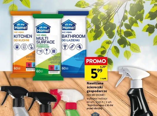 Nawilżane ściereczki gospodarcze oh my home! wybrane rodzaje promocja w Intermarche