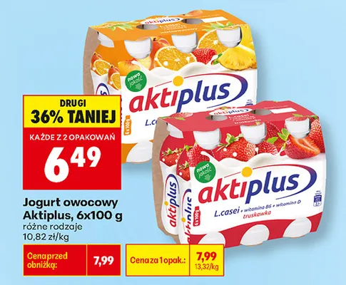 Jogurt owocowy Aktiplus truskawka 6-pak promocja w Biedronka