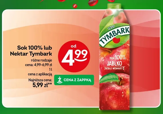 Sok Tymbark 100% promocja w Żabka