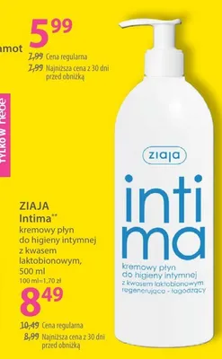 Kremowy płyn do higieny intymnej Ziaja Intima promocja w Hebe