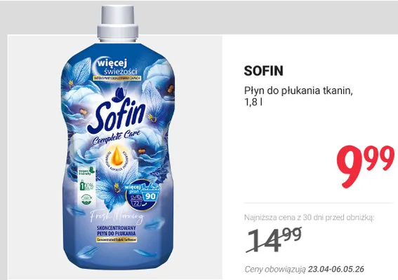 Płyn do płukania tkanin Sofin Complete Care Fresh Morning promocja w Rossmann