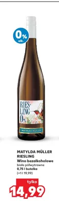 Wino bezalkoholowe Matylda Müller Riesling białe półwytrawne promocja w Kaufland