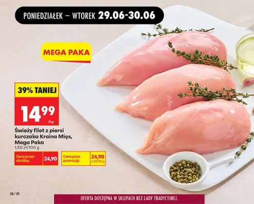 Świeży filet z piersi kurczaka Kraina Mięs Mega Paka promocja w Biedronka