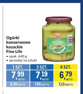 Ogórki konserwowe kozackie Fine Life promocja w Makro