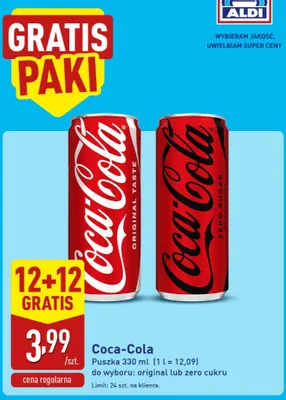Napój gazowany Coca-Cola Zero Cukru promocja w Aldi