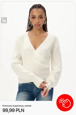 Kremowy kopertowy sweter Cropp promocja w Cropp