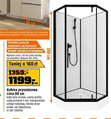 Kabina prysznicowa Lima 90 cm promocja w OBI