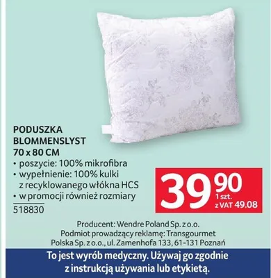 Poduszka Blommenslyst 70x80cm promocja w Selgros