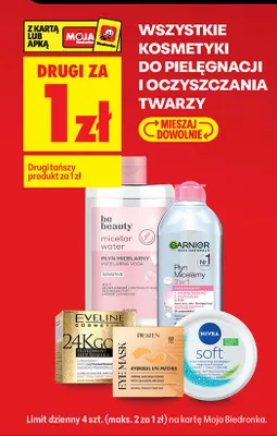 Wszystkie kosmetyki do pielęgnacji i oczyszczania twarzy DRUGI ZA 1 ZŁ promocja w Biedronka
