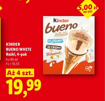 Rożki lodowe Kinder Bueno White 4-pak promocja w Lidl