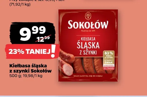 Kiełbasa śląska z szynki Sokołów promocja w Netto