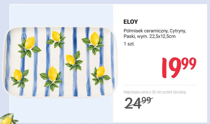 Półmisek ceramiczny ELOY Cytryny Paski 22,5x12,5 cm promocja w Rossmann