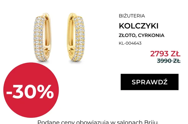 Kolczyki złote z cyrkoniami Briju KL-004643 promocja w Briju