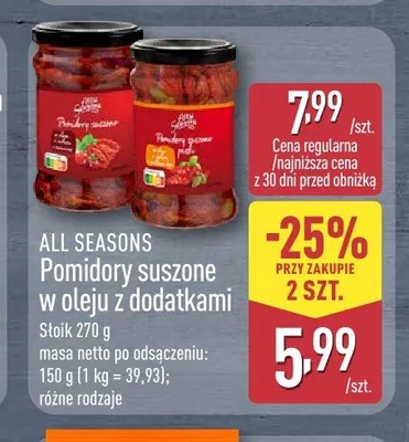 Pomidory suszone w oleju z dodatkami All Seasons promocja w Aldi